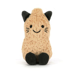 JellyCat Amuseables Peanut dressed in a black cat Halloween costume featuring pointed cat ears, soft plush details, a smiling embroidered face, and signature cordy legs.