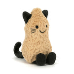 JellyCat Amuseables Peanut dressed in a black cat Halloween costume featuring pointed cat ears, soft plush details, a smiling embroidered face, and signature cordy legs.