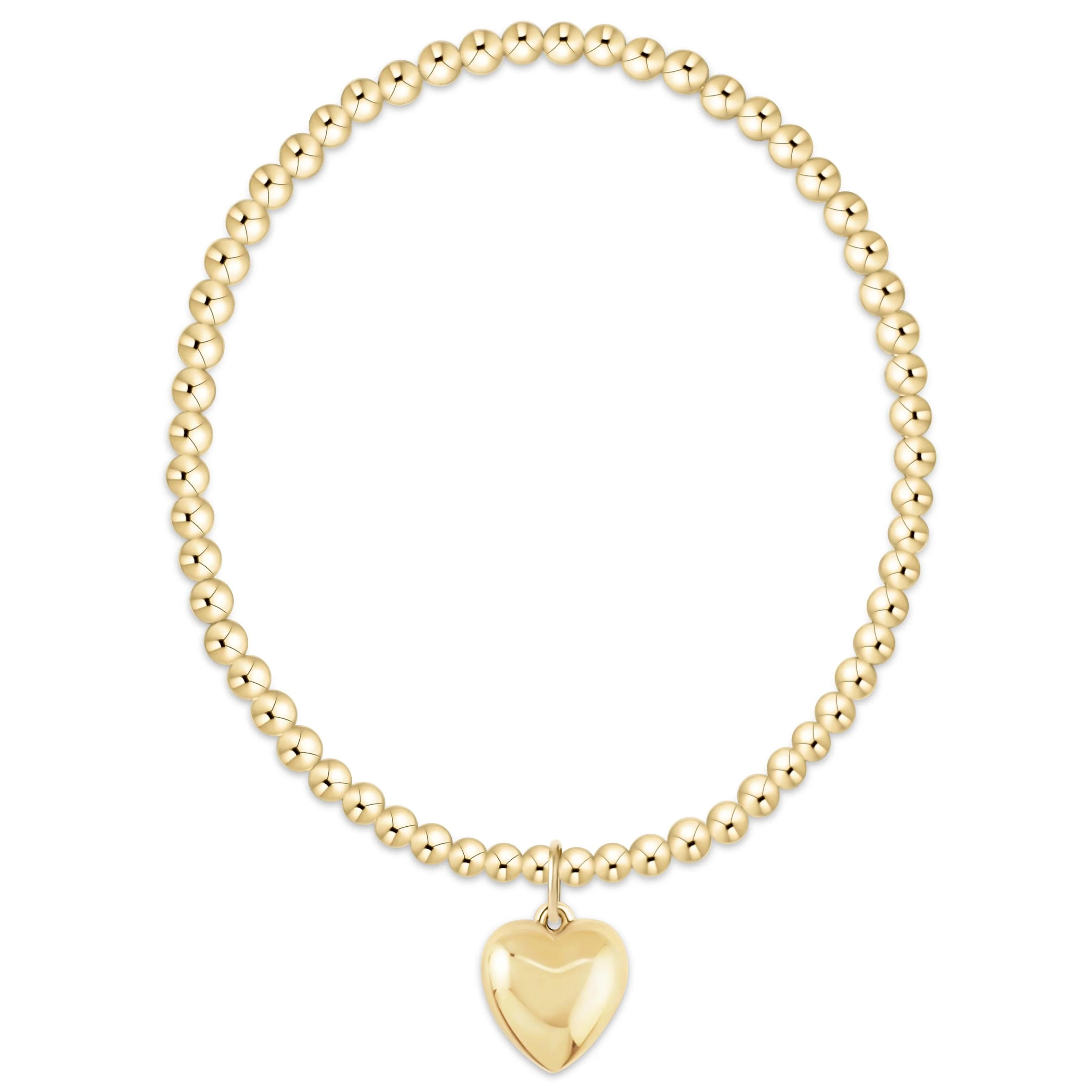 Classic Gold 3mm Bracelet with Love Plush Gold Charm – Extended | enewton
