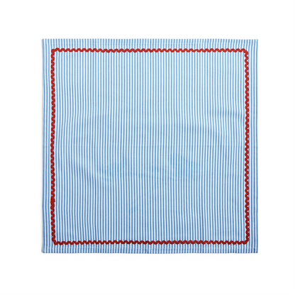Blue Stripe w/Red Ric Rac Trim Cloth Dinner Napkins