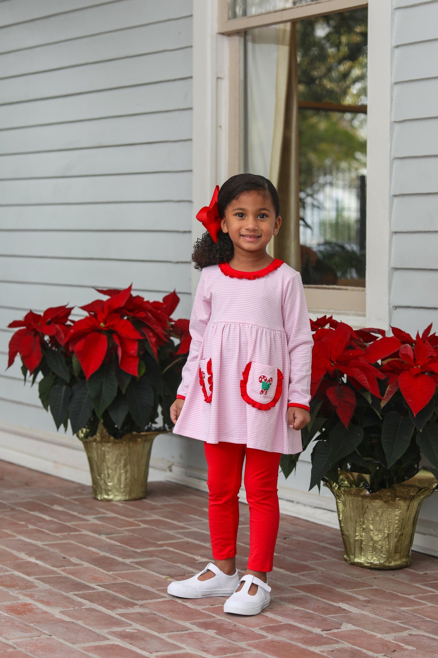 Candy Cane Embroidery Ruffle Pants Set | Trotter Street