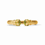 Julie Vos Cobblestone Demi Cuff in Green Cat's Eye featuring luminous green stones set in a sculptural 24K gold-plated design with a spring hinge closure.