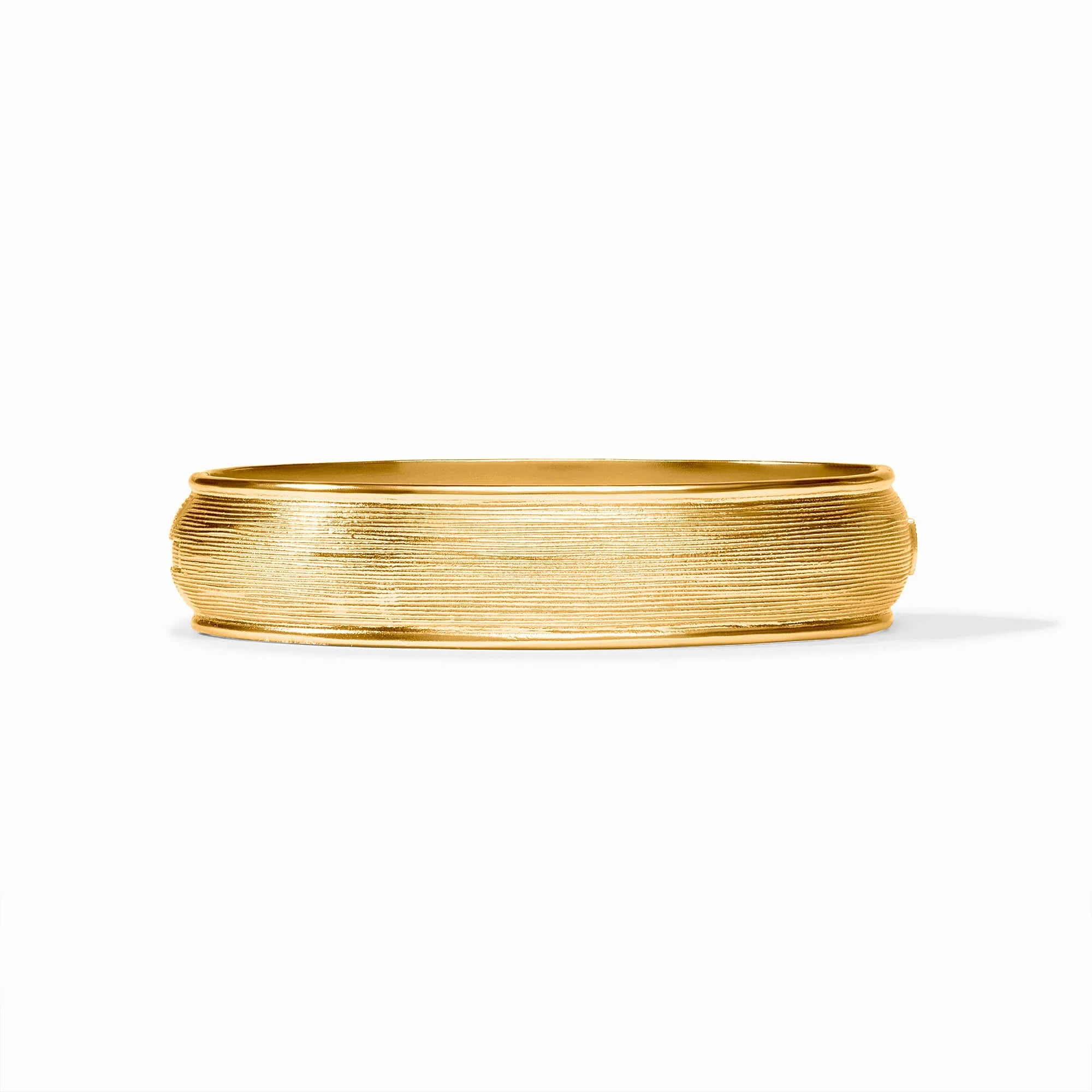 Julie Vos Cobblestone Hinge Bangle featuring a sculptural 24K gold-plated design with softly rounded cobblestone-inspired details and an easy hinged closure.