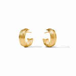 Pair of gold hoop earrings on a white background