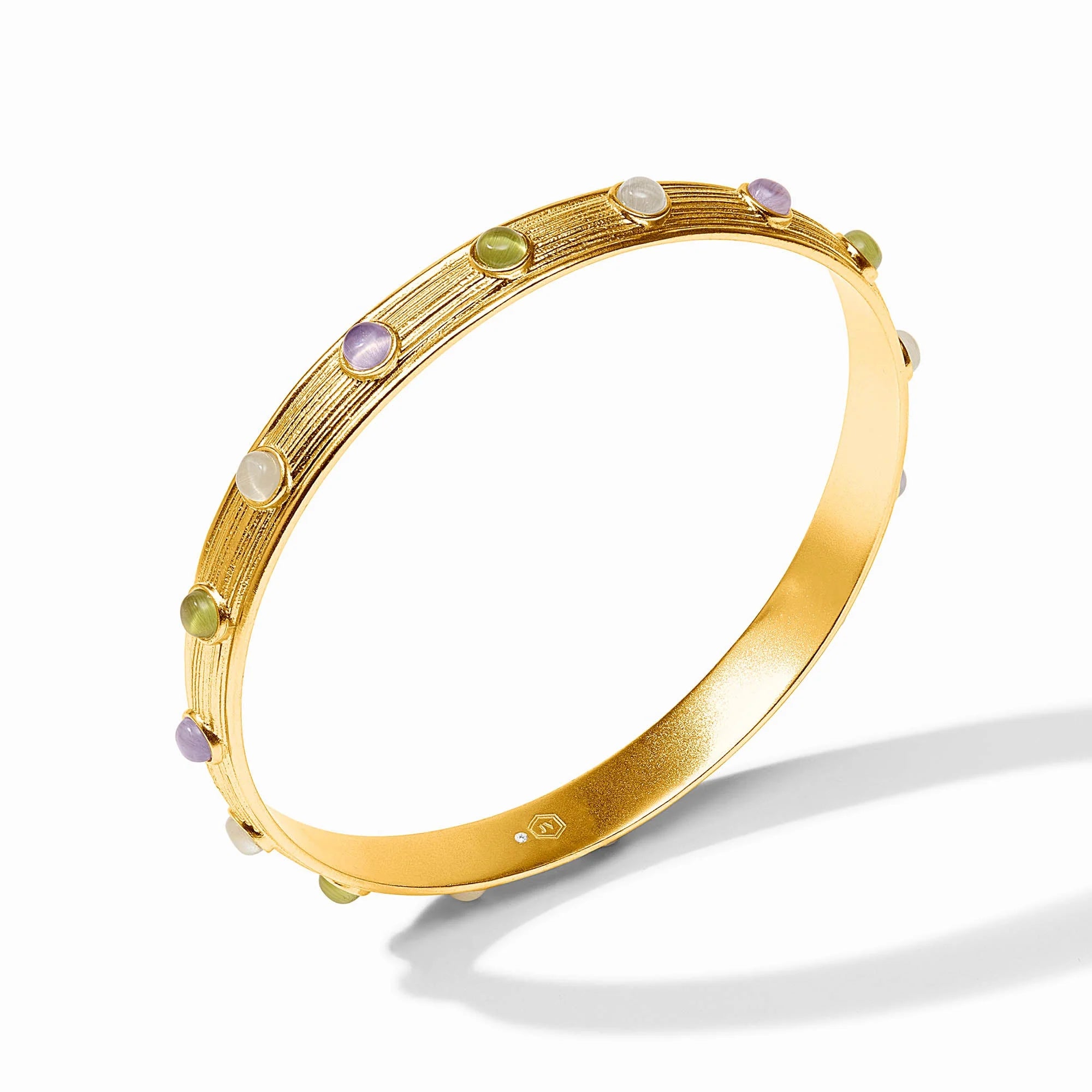 Julie Vos Cobblestone Stone Bangle in Multi Stone Cat's Eye featuring colorful luminous stones set in a 24K gold-plated design, available in size Medium.