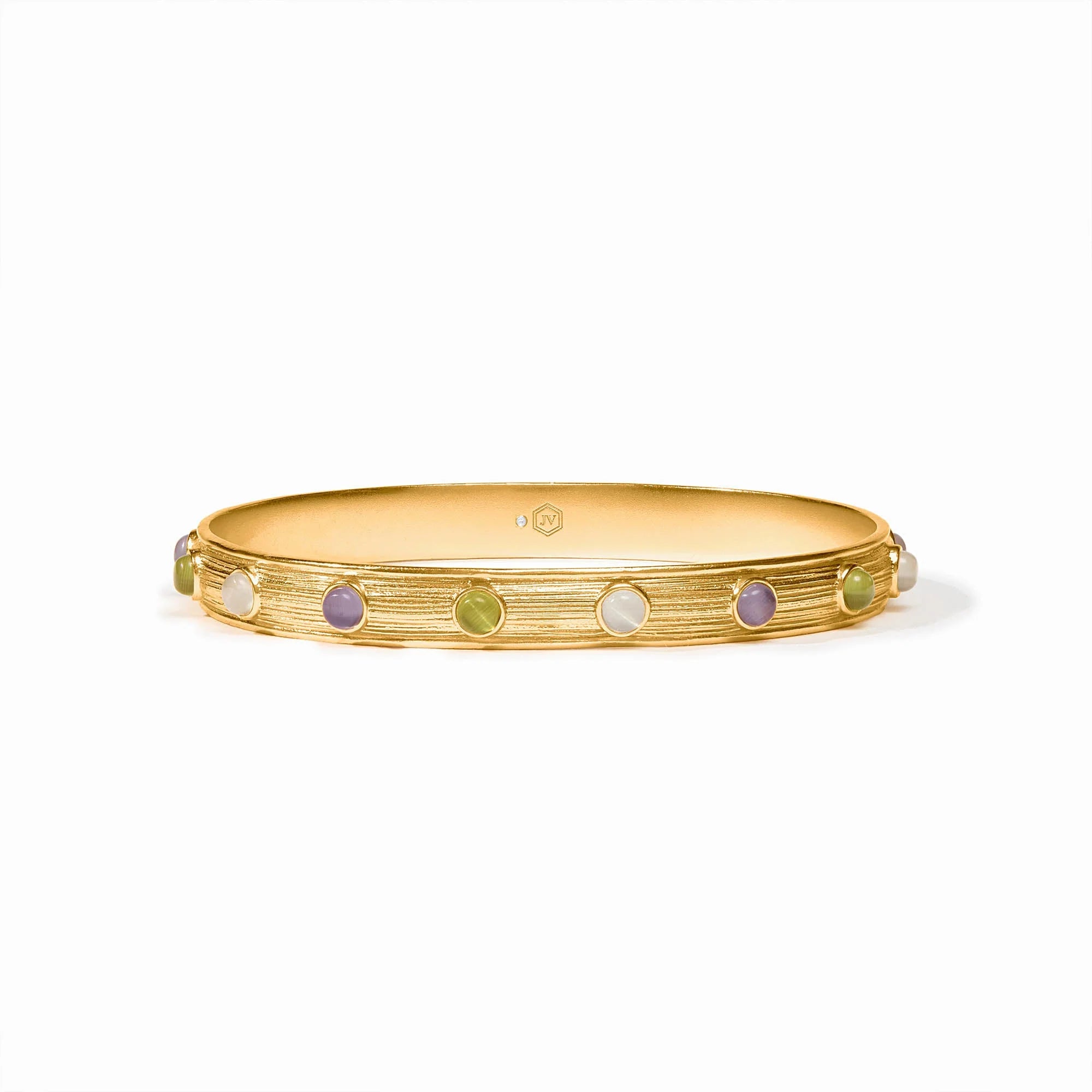 Julie Vos Cobblestone Stone Bangle in Multi Stone Cat's Eye featuring colorful luminous stones set in a 24K gold-plated design, available in size Medium.