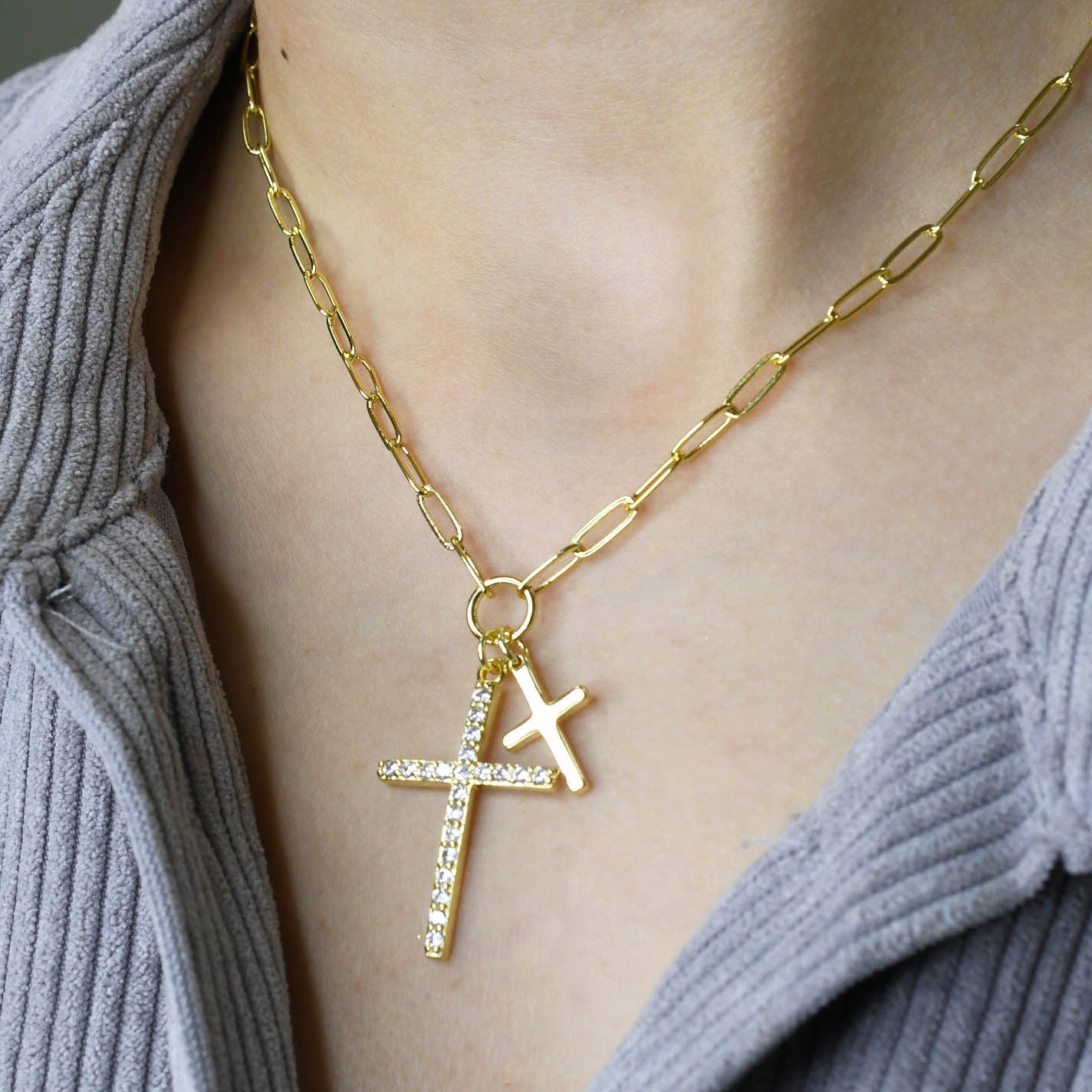 Double Cross Necklace | Gold