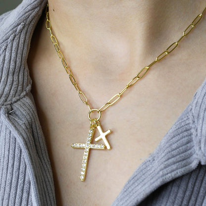 Double Cross Necklace | Gold