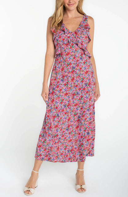 Sleeveless Ruffle Front Woven Maxi Dress