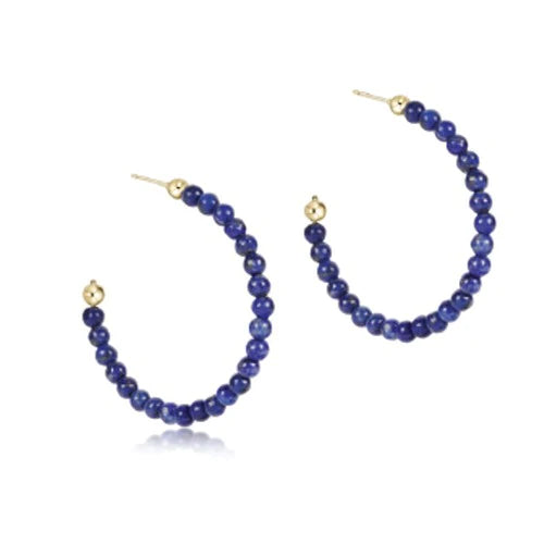 Beaded Gemstone 1.25” Post Hoop-3mm Lapis