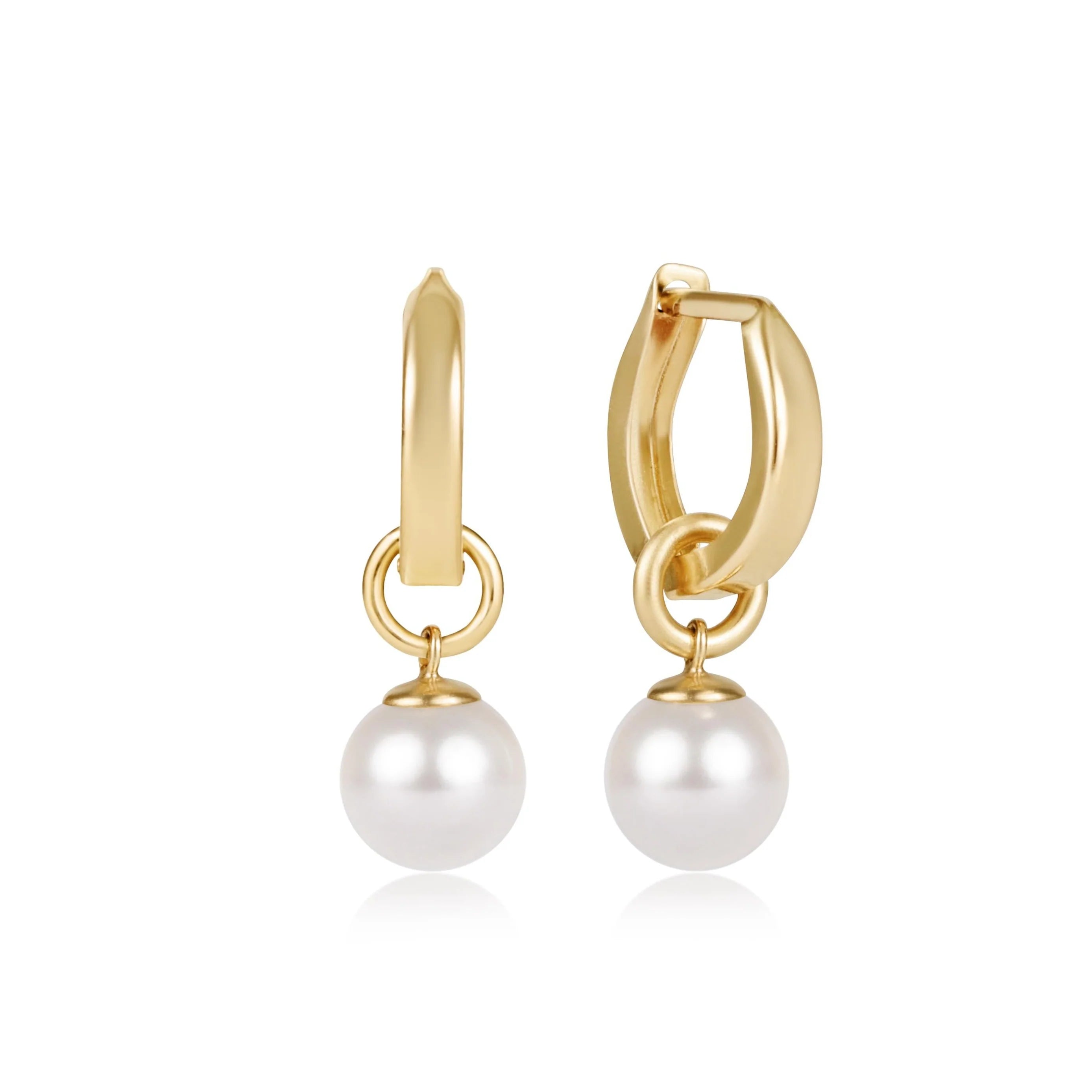 Huggie Gold 0.5" Hoop with Classic Pearl 8mm Charm | enewton