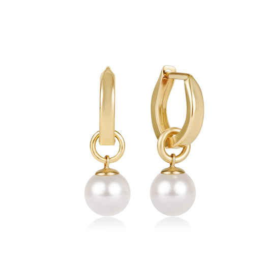 Huggie Gold 0.5" Hoop with Classic Pearl 8mm Charm | enewton