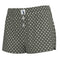 Brown and white polka dot boxer briefs with a button fly and a small brand label at the waistband.