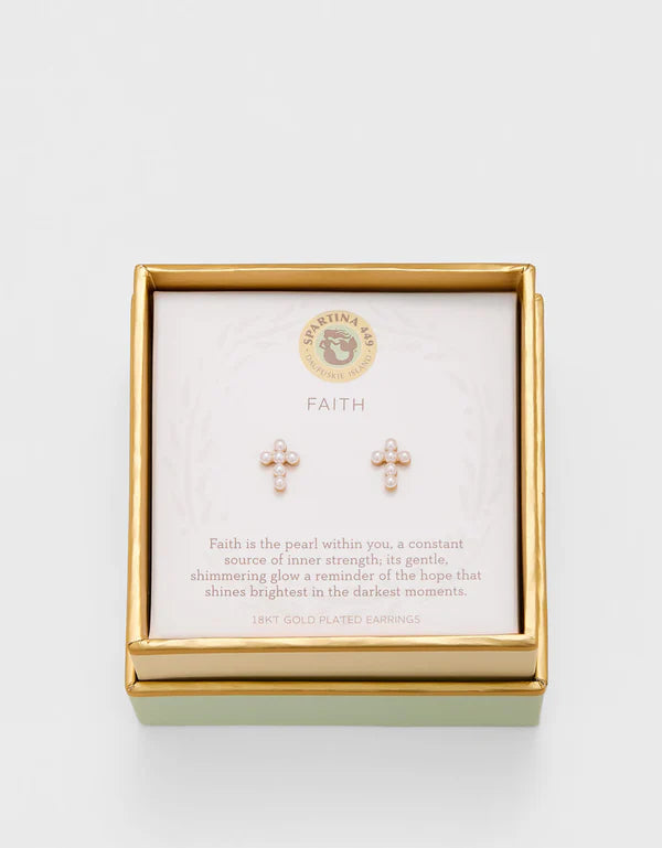 Sea La Vie Stud Earrings Faith/Pearl Cross