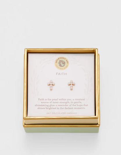 Sea La Vie Stud Earrings Faith/Pearl Cross