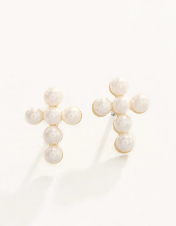 Sea La Vie Stud Earrings Faith/Pearl Cross