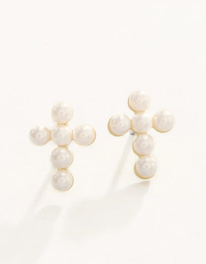 Sea La Vie Stud Earrings Faith/Pearl Cross