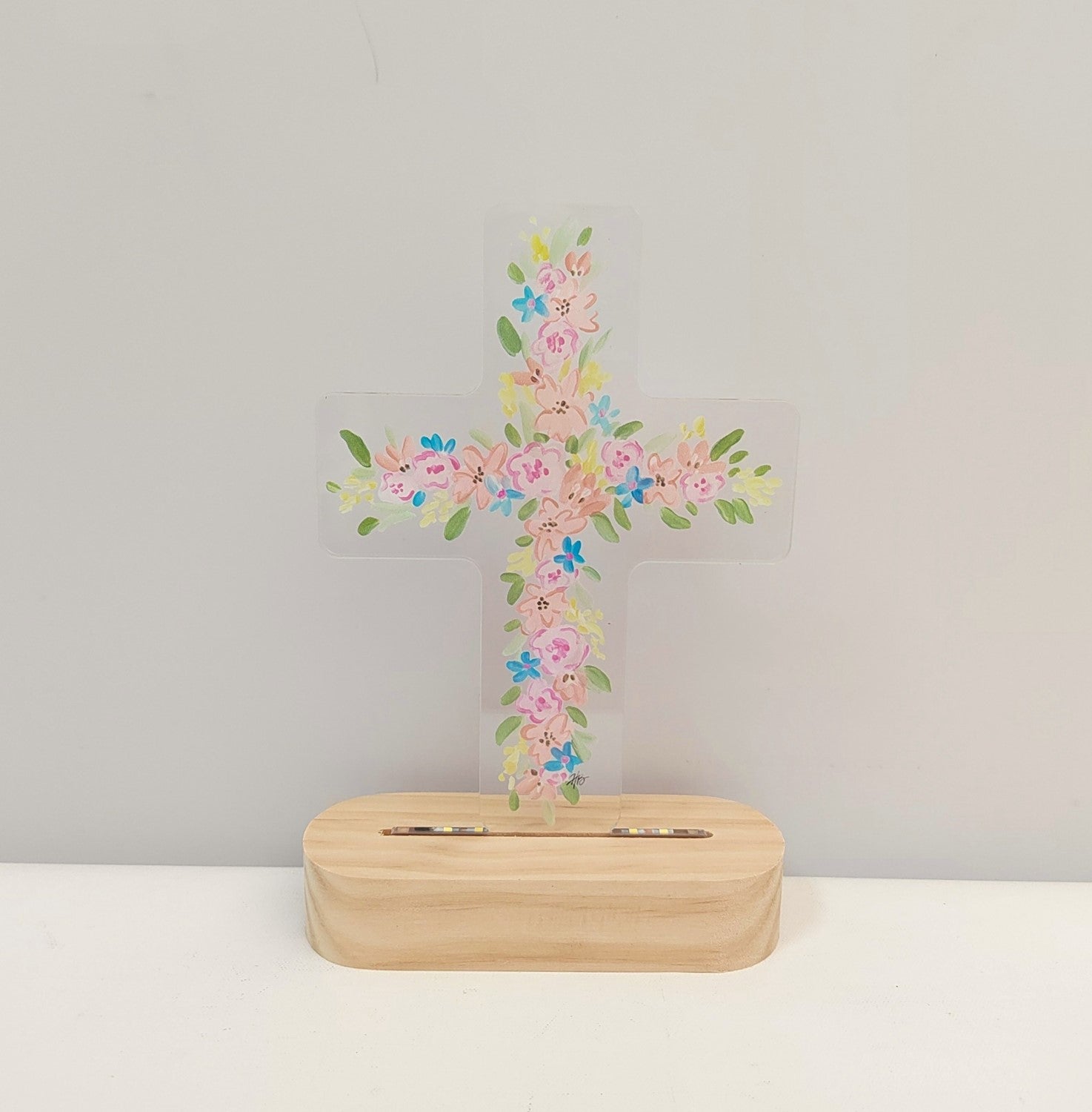 Floral Acrylic LED Table Cross