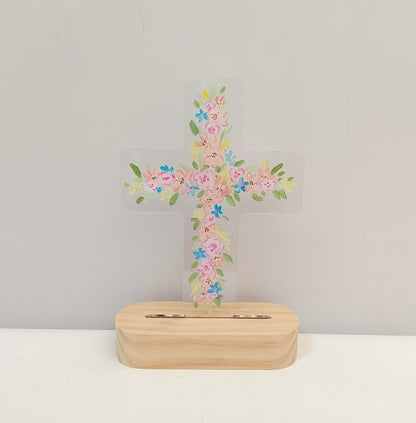Floral Acrylic LED Table Cross