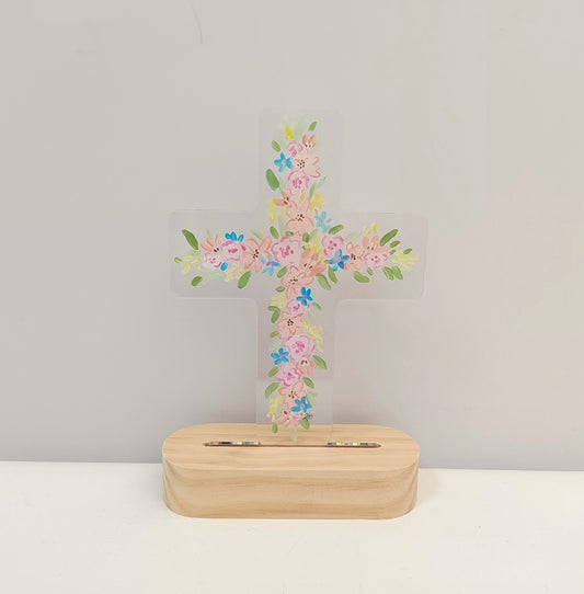 Floral Acrylic LED Table Cross