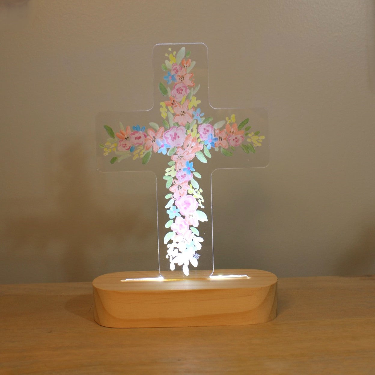 Floral Acrylic LED Table Cross