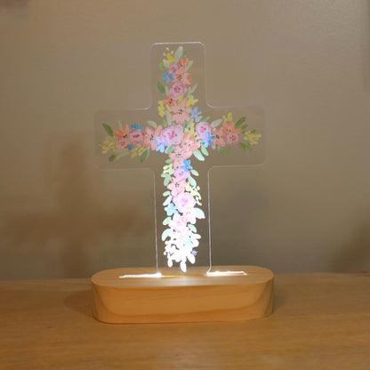 Floral Acrylic LED Table Cross