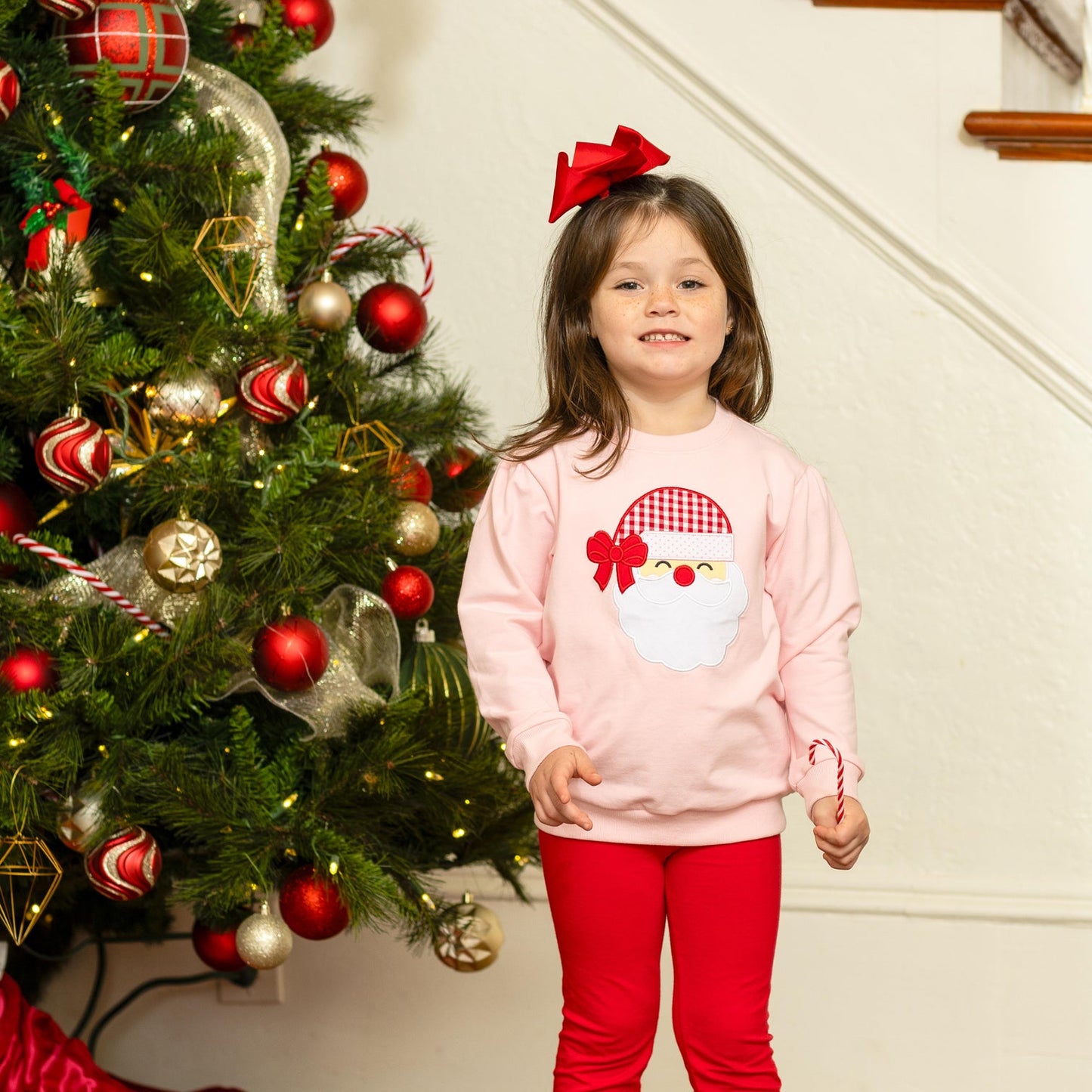 Pink Santa Appliqué French Terry Pullover | Trotter Street