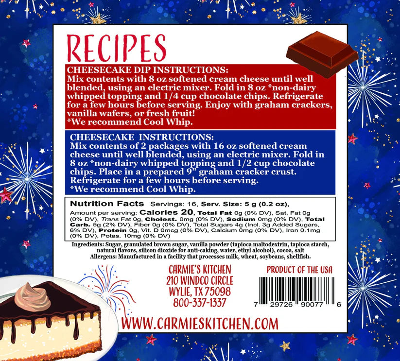 Carmie's Kitchen - Freedom Fudge Cheesecake Dip Mix - Americana Collection