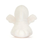 JellyCat Ghost Bob plush featuring soft white fur, a rounded ghost shape, sweet embroidered face, and playful outstretched arms for a charming Halloween collectible.
