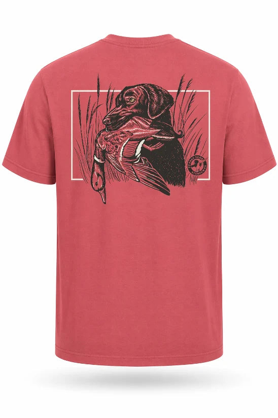 Prairie Oaks Waterfowl Youth Prairie Oaks Hold Tee in Holly Berry featuring an outdoor-inspired graphic design and classic short-sleeve silhouette.
