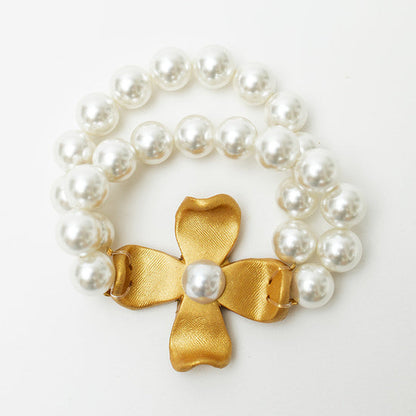 Pearl Double Strand with Dogwood Flower Bracelet