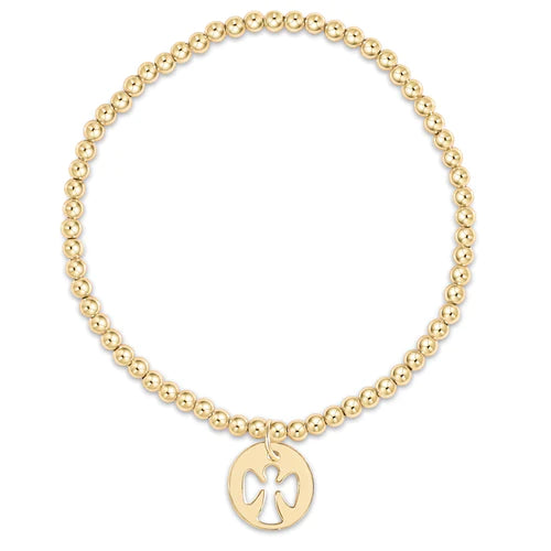 Classic Gold 3mm Bead Bracelet - Guardian Angel Gold Charm