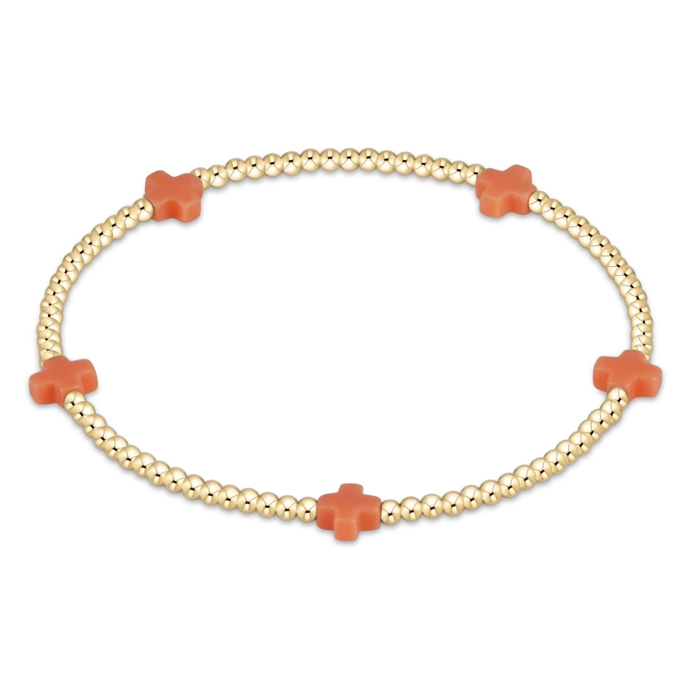 Signature Cross Gold Pattern 2mm Bead Bracelet