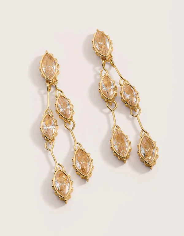 Spartina 449 Rella Earrings featuring marquise-cut glass crystals in an elegant drop design with shiny 18kt gold plating.