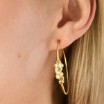 Spartina 449 Vesper Hoop Earrings featuring lightweight, textured 24kt matte gold skinny hoops accented with white opals and sparkling glass crystals.