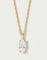A gold necklace with a marquise-cut clear gemstone pendant, shown against a plain light background.