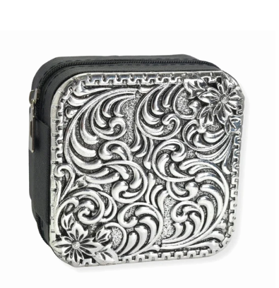 Engraved Faux Leather Square Jewelry Box