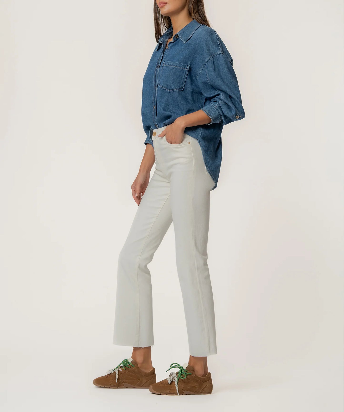 Kelsey High Rise Ankle Flare Jeans | Ecru