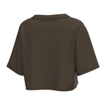 A dark brown short-sleeve cropped top shown from the back, photographed on a clean white background.