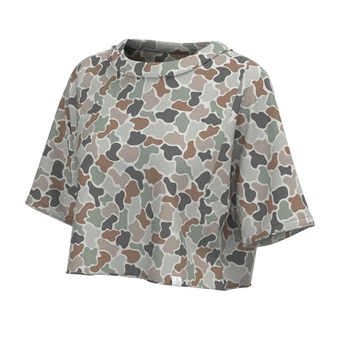 Camouflage-patterned poncho on a white background