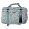A Lockport 1000 duffel bag featuring a blue, green, and gray camouflage pattern, with a top handle, dual zipper compartments, and adjustable webbing straps with black plastic buckles.