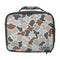 A rectangular lunch bag with a camouflage pattern in brown, beige, gray, and white, featuring a top handle and a 'LOCAL GIRL CLOTHING' brand patch on the bottom right.