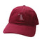 A dark red baseball cap featuring an embroidered silhouette of a sitting dog with a crescent moon on the front, set against a plain white background.