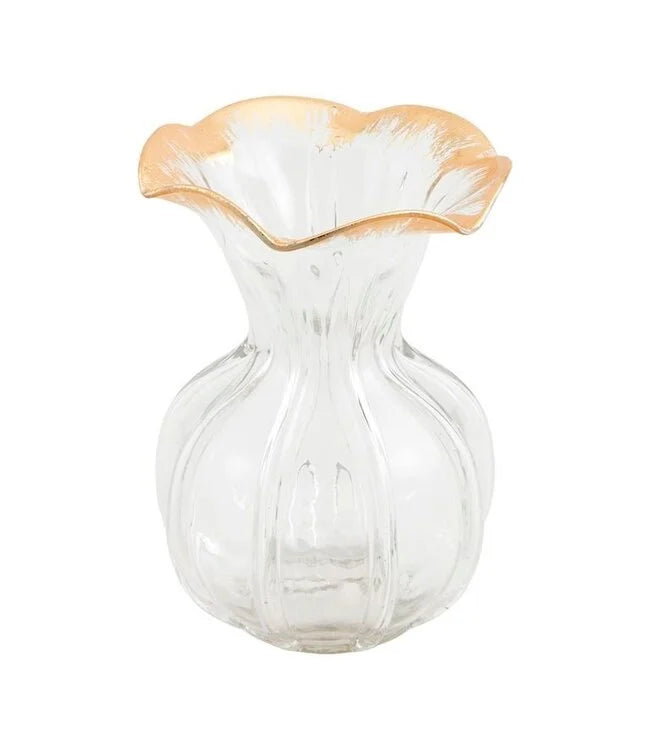Large Ruffled Gold Glass Vase