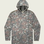 Marsh Wear Buxton Tech Hoodie in Lowland Canopy Camo featuring lightweight performance fabric, UPF 40 sun protection, hood, and thumb loops for fishing and outdoor wear.