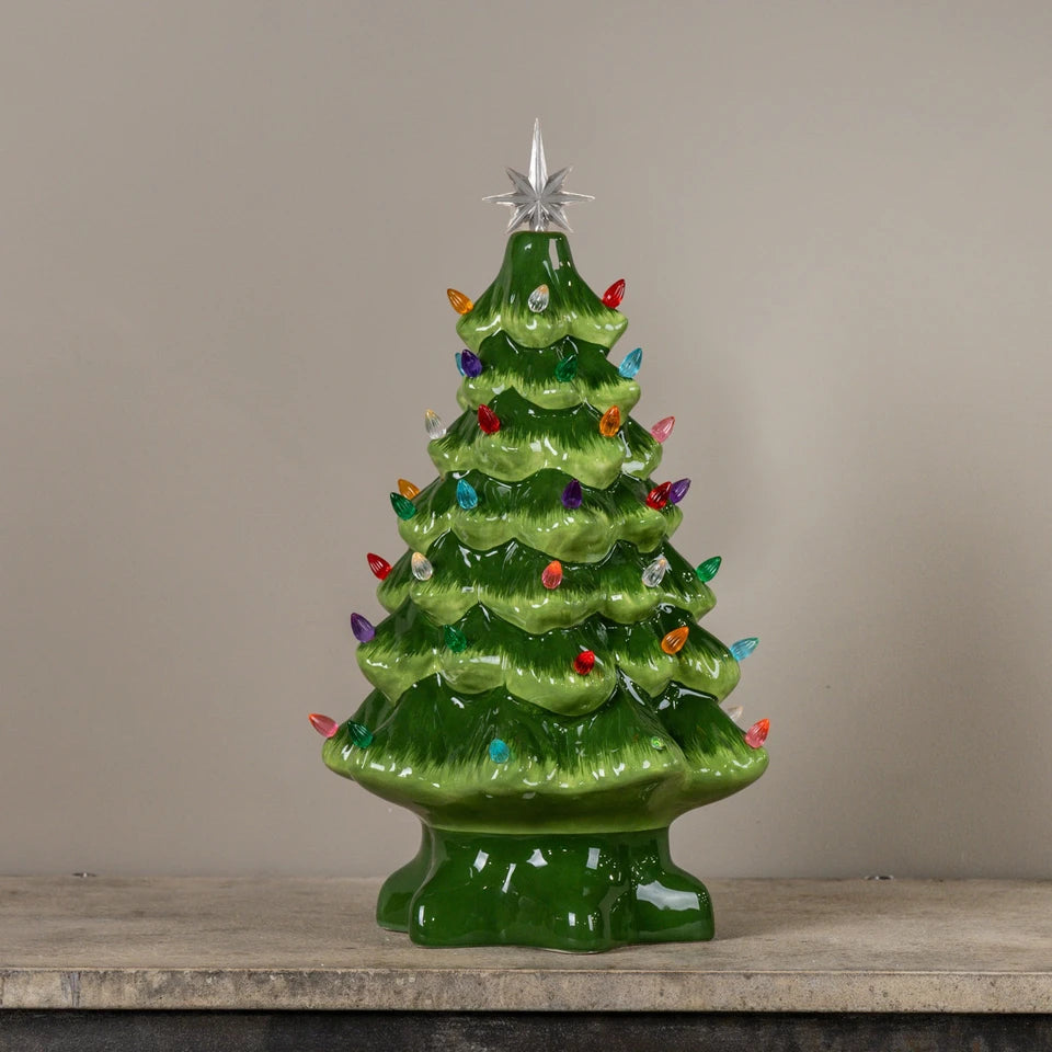 Ceramic Christmas Tree With Colored Lights -  2 Sizes