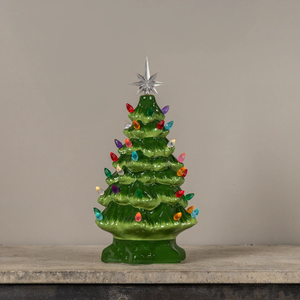 Ceramic Christmas Tree With Colored Lights -  2 Sizes