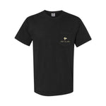 Old South Apparel Campfire Bandit short sleeve pocket tee in Black featuring a playful outdoor-inspired raccoon graphic.