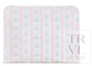 A rectangular baby blanket with a white background, featuring vertical light pink stripes and a repeating mint green floral pattern. A semi-transparent watermark reading 'TRVL design' is visible on the right side.