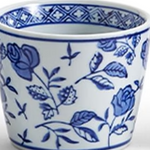 Blue and white hand-painted porcelain Canton Collection cachepot featuring a classic Asian-inspired pattern for plants, tabletop décor, and collected displays.
